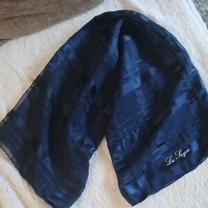 LE LEGA Elegant Blue Scarf with Silky Finish and Embroidered Detail